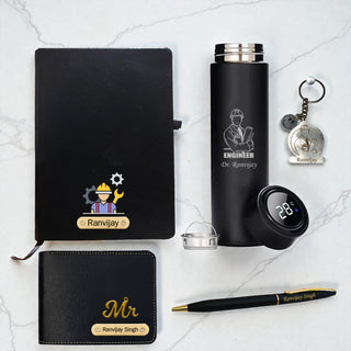Customized Engineer's Gift Set-Keychain, Sleek Water Bottle, Pen, Wallet & Diary