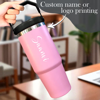 Custom Name Stainless Steel Tumbler 900ml – Vacuum Insulated Bottle with Straw.