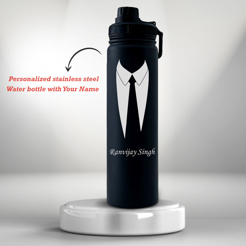 Water Bottle for Men With Name & Suit Design Engraved.