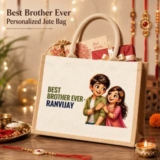 Customized Raksha Bandhan Jute Gift Bag with Name, Message or Quote | Customized Best Brother Gift Bag (Pack of 2)