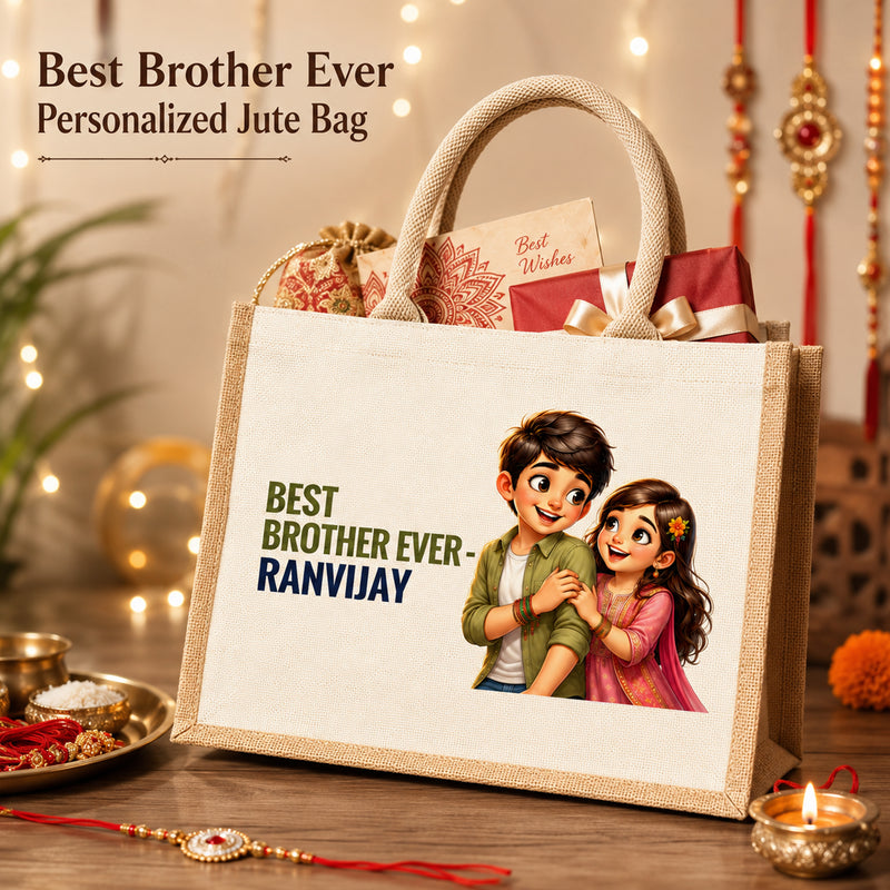Customized Raksha Bandhan Jute Gift Bag with Name, Message or Quote | Customized Best Brother Gift Bag (Pack of 2)
