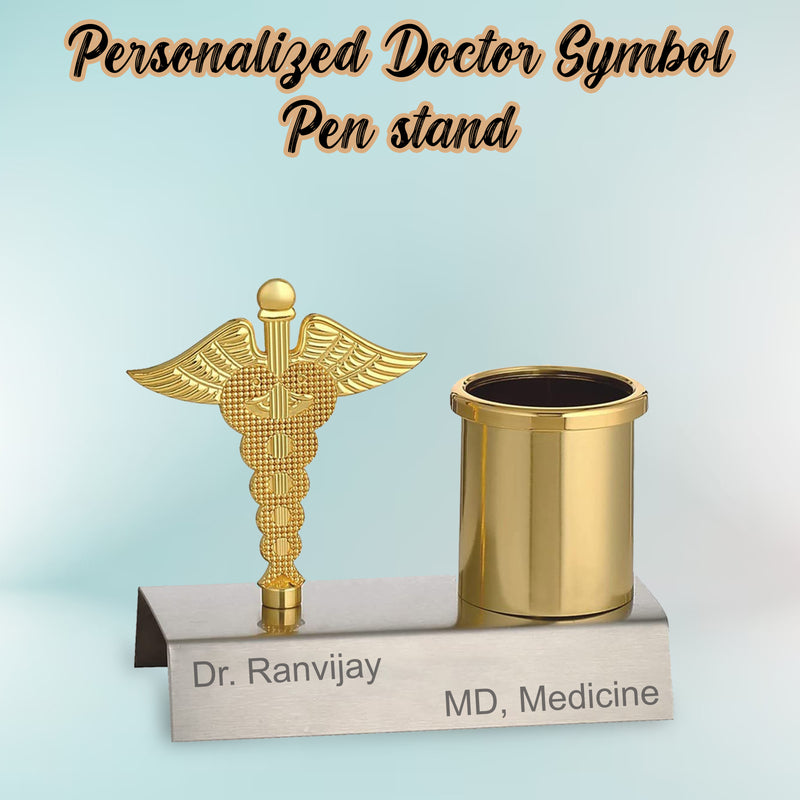 Custom Doctor Symbol Pen Stand with Engraved Name & Designation