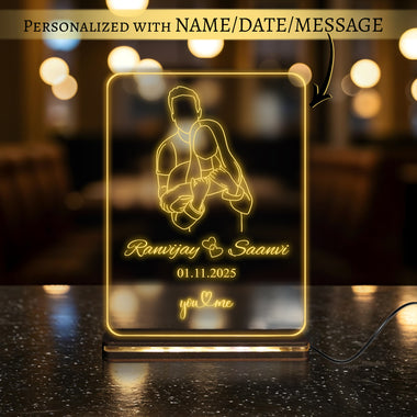 Personalized 3D Illusion LED Acrylic Lamp 6x8 inch for Couples – Customizable Night Light with Names & Date.
