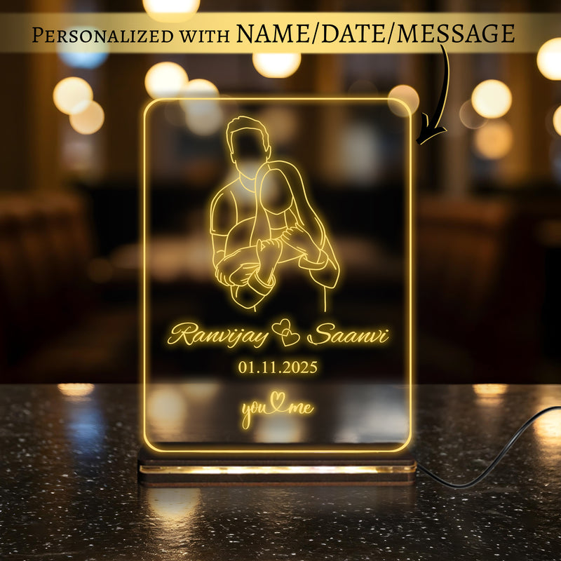 Personalized 3D Illusion LED Acrylic Lamp 6x8 inch for Couples – Customizable Night Light with Names & Date.
