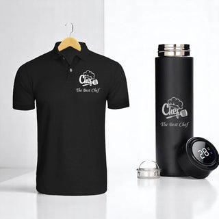 Chef T-Shirt & 'The Best Chef' Printed Bottle with Engraving