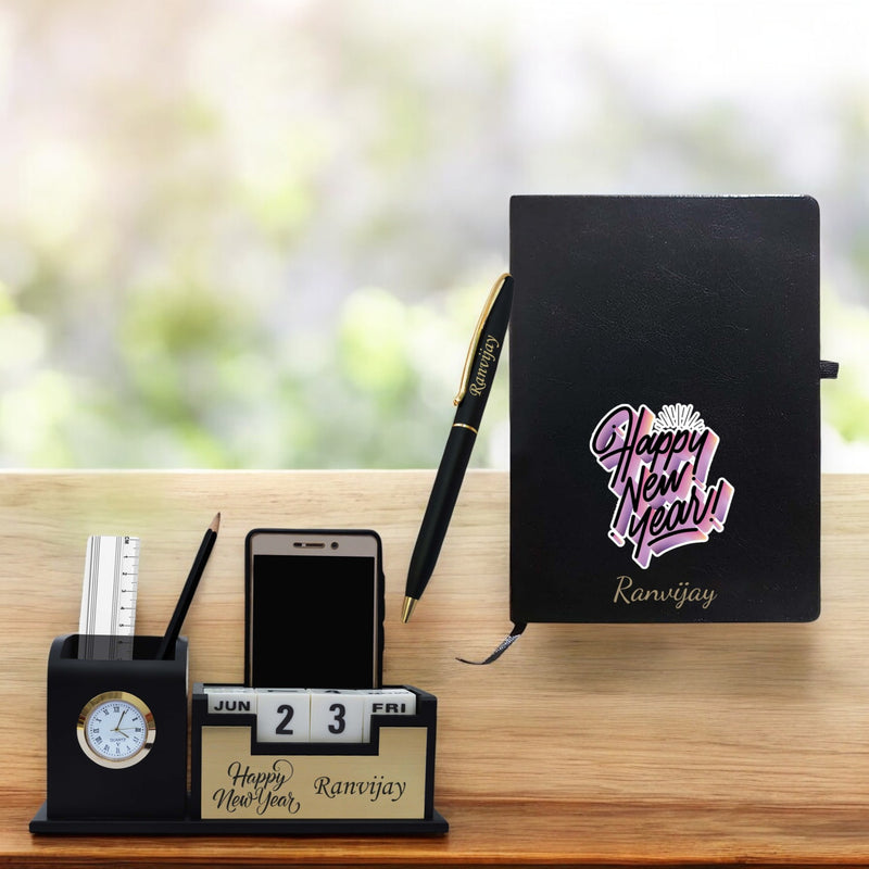 New Year Gift Hamper - Brown Pen, Diary, and Pen Stand