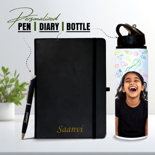 Personalized Gift Set – Custom Diary, Pen & Photo Bottle
