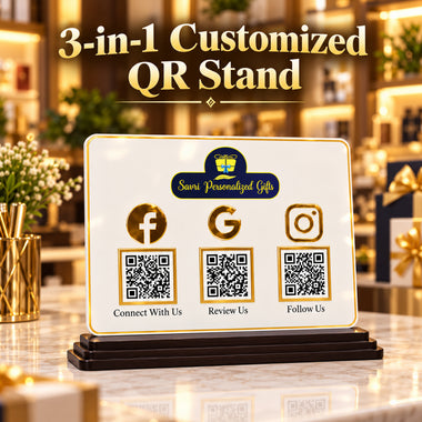 Customized 3-in-1 Acrylic QR Standee 5×7 Inch Horizontal| Instagram, GPay & PhonePe| Business Sign