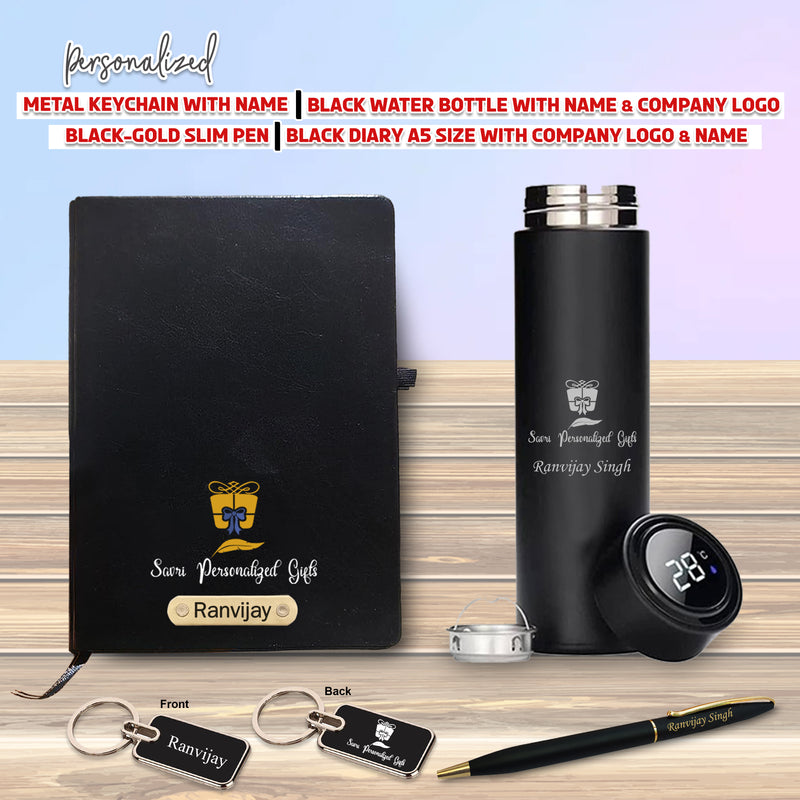 Custom Combo Set - Metal Keychain, Temp Bottle, Slim Pen & Diary