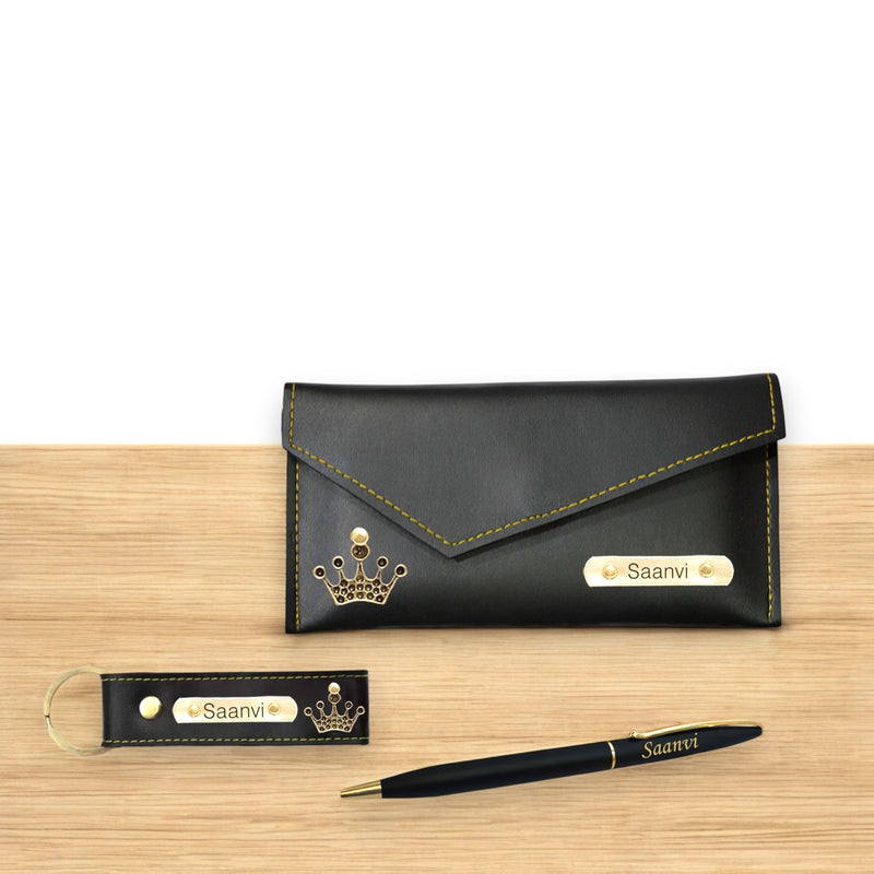 New Year Gift Hamper for Women - Pen, Leather Keychain & Leather Clutch