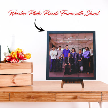 Customized Wooden Puzzle Photo Frame with Stand (8x8 Inches)
