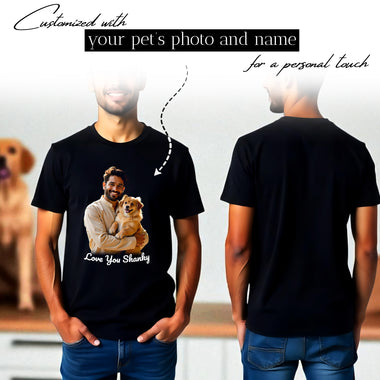 Personalized Unisex Black Cotton T-Shirt with Your Pet's Photo and Name Printed