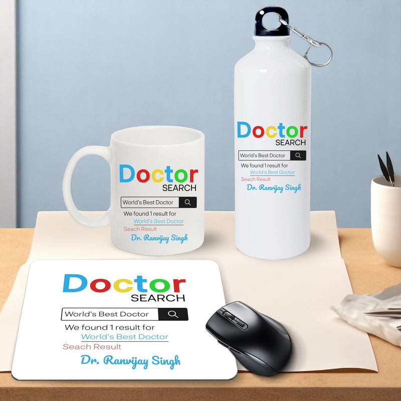Doctor Gift Set – Printed Bottle, Mug & Mouse Pad with Doctor-Themed Design & Name.