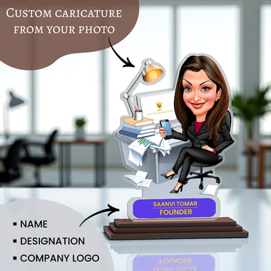 Personalized Photo Caricature for Boss – Custom Name Caricature Standee.