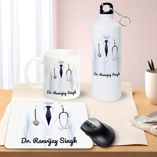 Doctor Gift Set – Printed Bottle, Mug & Mouse Pad with Doctor-Themed Design & Name.