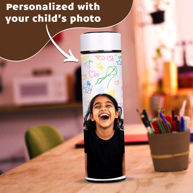 Personalized 500ml White Temperature Bottle – Custom Photo, Logo, or Wishes, perfect for school kids.