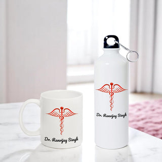 Doctor Gift Set –Custom Name Water Bottle & Ceramic Mug with Doctor Themed Design.