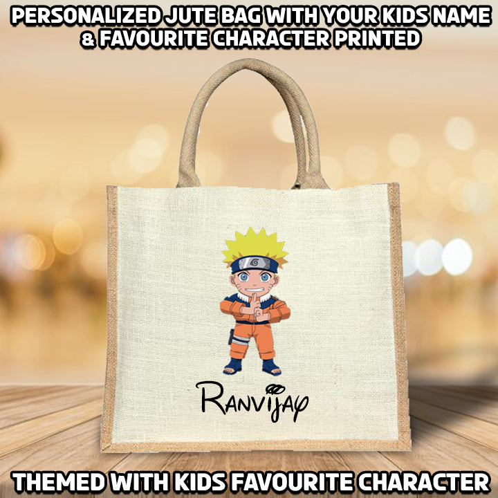 Kids' Jute Bag with Name & Character – Perfect for School & Activities!