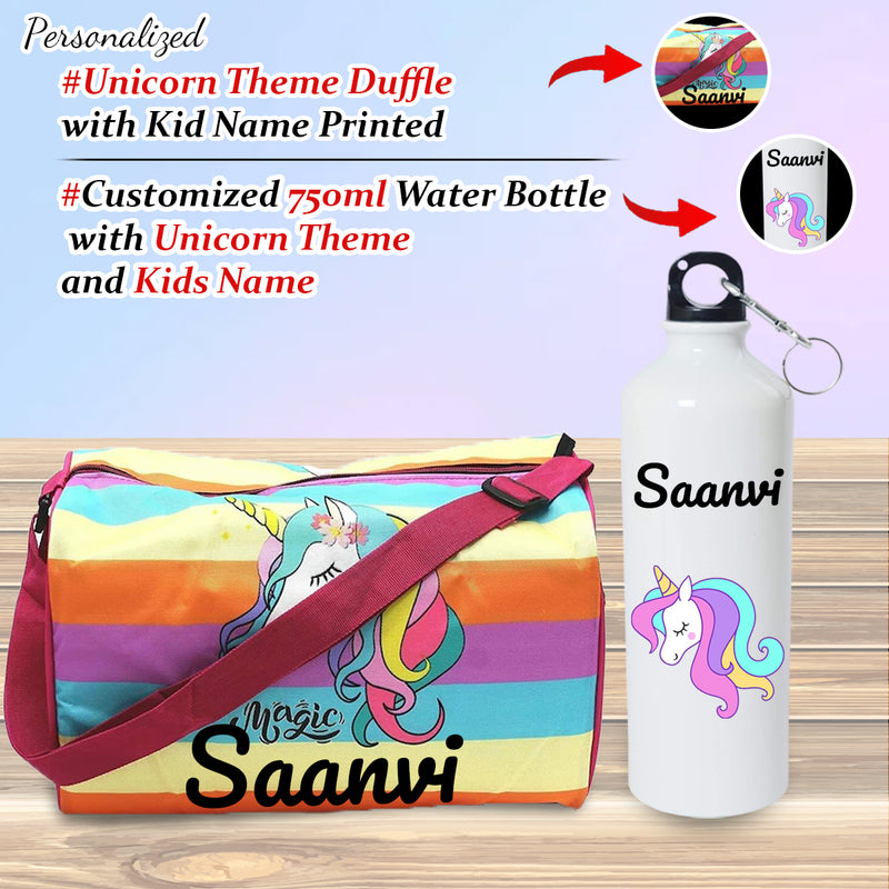 Kid's Duffle Bag & Bottle Combo Set with Child's Name Printed