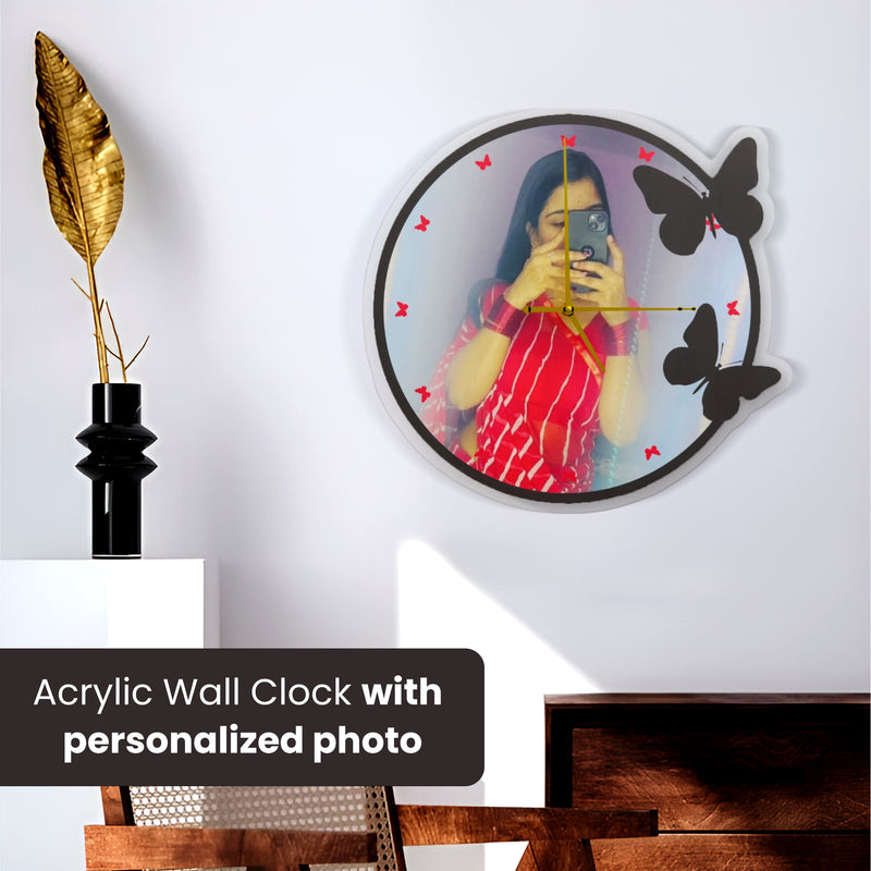 Personalized Acrylic Wall Clock– Custom Photo with Unique Design. (Size- 12x12 Inches)