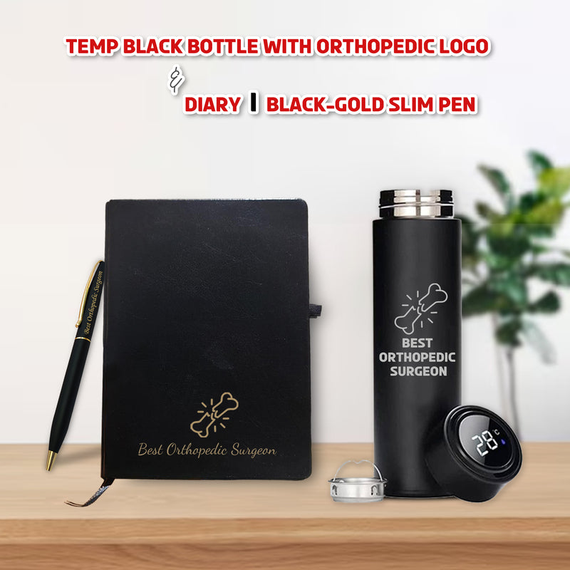 Orthopedic Combo-  Bottle & Diary with Orthopedic Logo & Pen Engraved with 'Best Orthopedic Surgeon' Engraved.