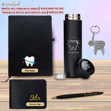 Customized Dentist's Gift Set- Keychain, Sleek Water Bottle, Pen, Wallet & Diary