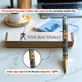 Personalized Zodiac Sign Engraved Metal Ball Rashi Pen.