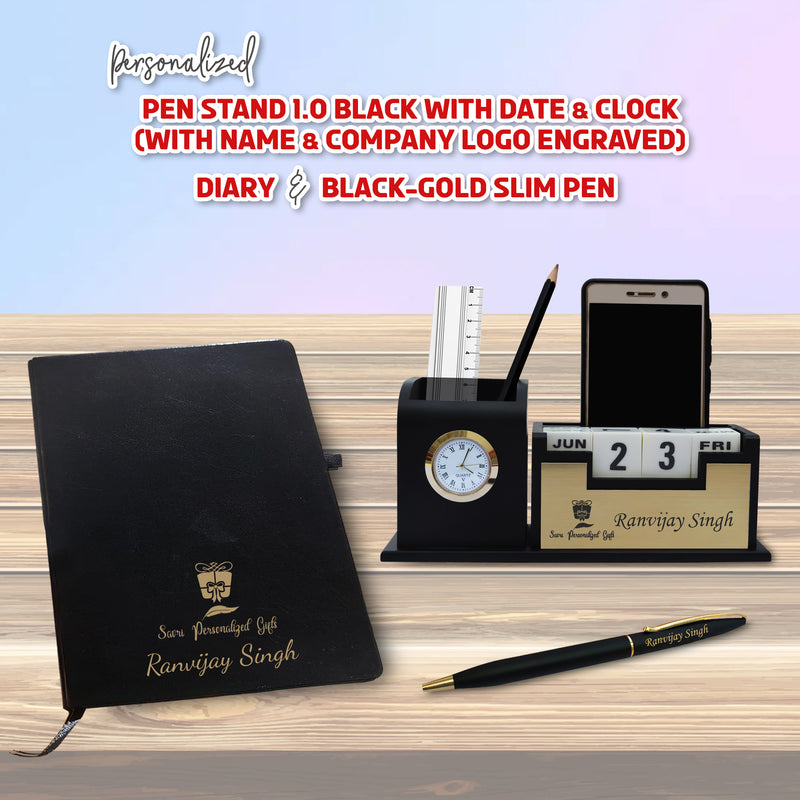 Custom Executive Desk Set - Pen, Pen Stand &  Diary with logo