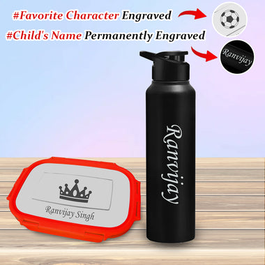 Customized Name Kid Combo-Stainless Steel Lunch Box & 1000ml Bottle.