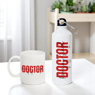 Doctor Gift Set –Custom Name Water Bottle & Ceramic Mug with Doctor Themed Design.