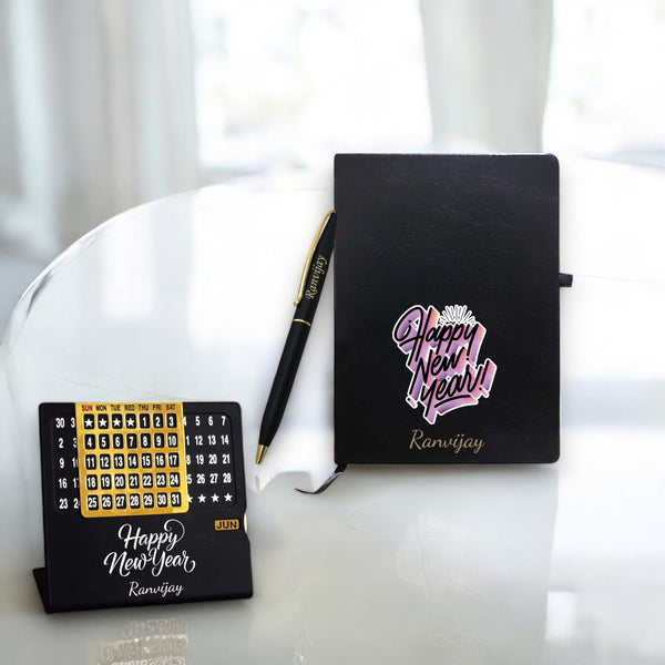 New Year Hamper Combo (Black) - Infinity Calendar, Slim Pen & Leather Diary