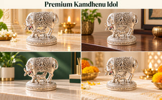 Kamdhenu Cow Idol 2.5 Inch Silver Plated German | Vastu Pooja Statue for Home Decor, Housewarming Gifts