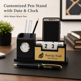 Personalized Pen and Pen Stand with Date & Clock.
