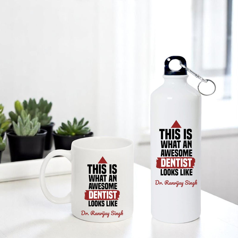Doctor Gift Set –Custom Name Water Bottle & Ceramic Mug with Doctor Themed Design.