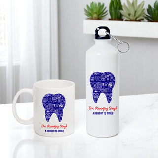 Doctor Gift Set –Custom Name Water Bottle & Ceramic Mug with Doctor Themed Design.
