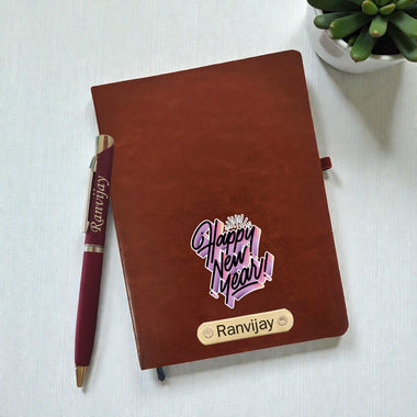 Customized New Year Gift Set - Diary & Pen- Brown