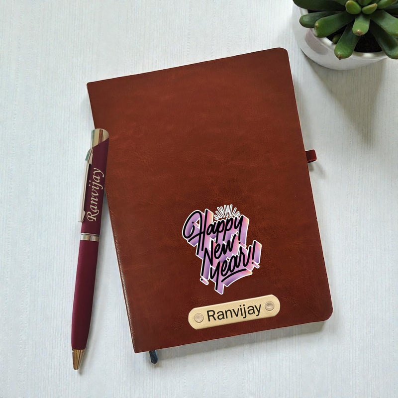 Customized New Year Gift Set - Diary & Pen- Brown