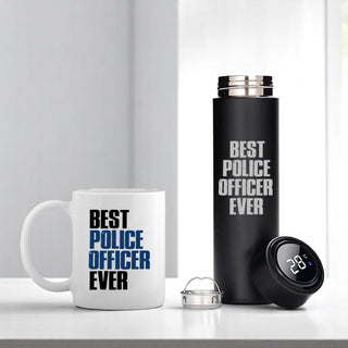 Black Bottle & Coffee Mug with 'Best Police Officer Ever' Quote.