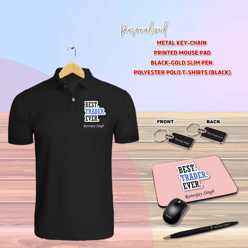 Trader Gift Combo Set- T-shirt, Pen, Mouse Pad & Metal Keychain.