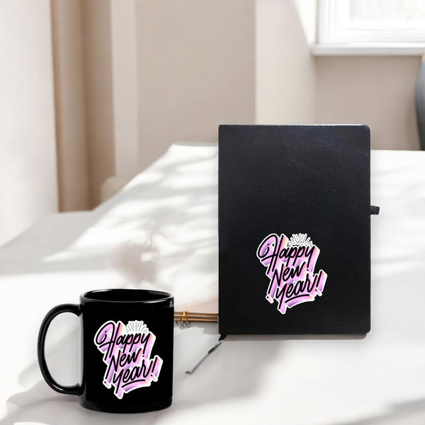 New Year Gift Hamper - Leather Diary and Black Patch Mug