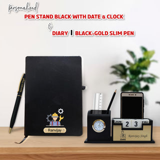 Customized Engineer's Combo Set-Slim Pen, Pen Stand with (Engineer Logo),& A5 Black Diary