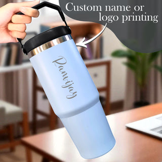 Custom Name Stainless Steel Tumbler 900ml – Vacuum Insulated Bottle with Straw.