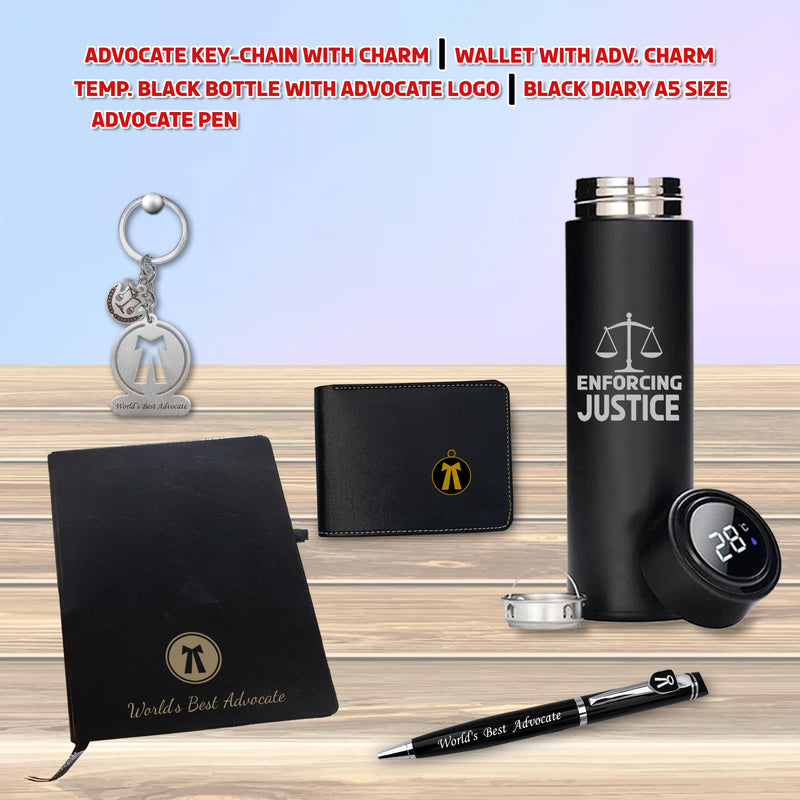 Advocate Gift Set: Pen, Keychain, Black Bottle, Diary, Wallet With 'World's Best Advocate' Quote.