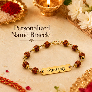 Personalized Rudraksh Rakhi with Name Engraved.