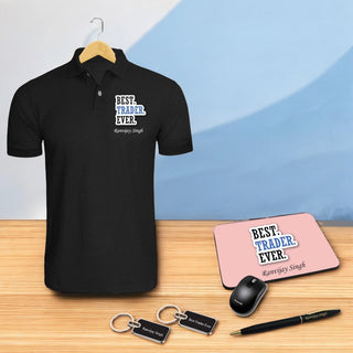 Trader Gift Combo Set- T-shirt, Pen, Mouse Pad & Metal Keychain.