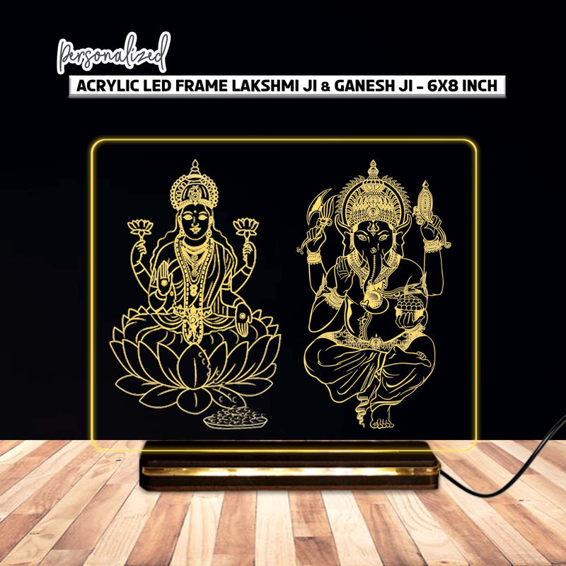 Lakshmi & Ganesh Acrylic LED Frame – 6x8 Inch for Diwali Décor.