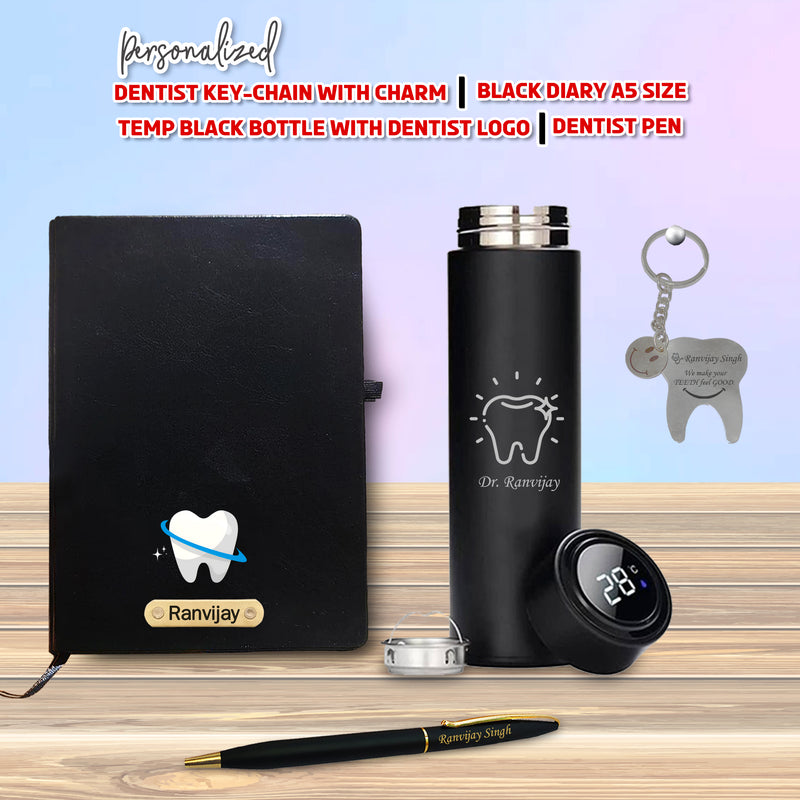 Customized Dentist Gift Set – Keychain, Pen, Bottle & Diary with Name.