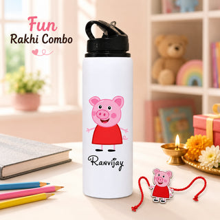Customized 750 ML Aluminium Sipper Bottle with Name & Favourite Cartoon Print & Personalized Cartoon Caricature Rakhi (Copy) (Copy)