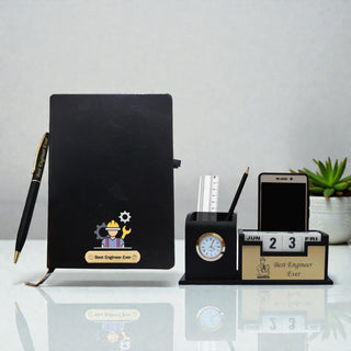 Engineer Combo - Pen Stand, Slim Pen & Diary with 'Best Engineer Ever' & Logo Engraved.