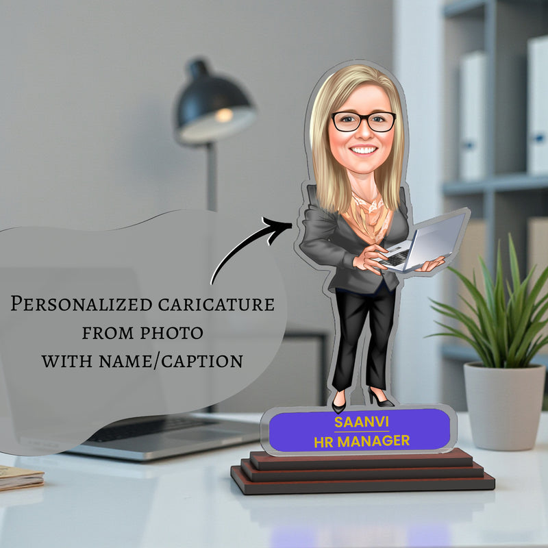 Photo Caricature for Female Employee – Customized Acrylic Standee.